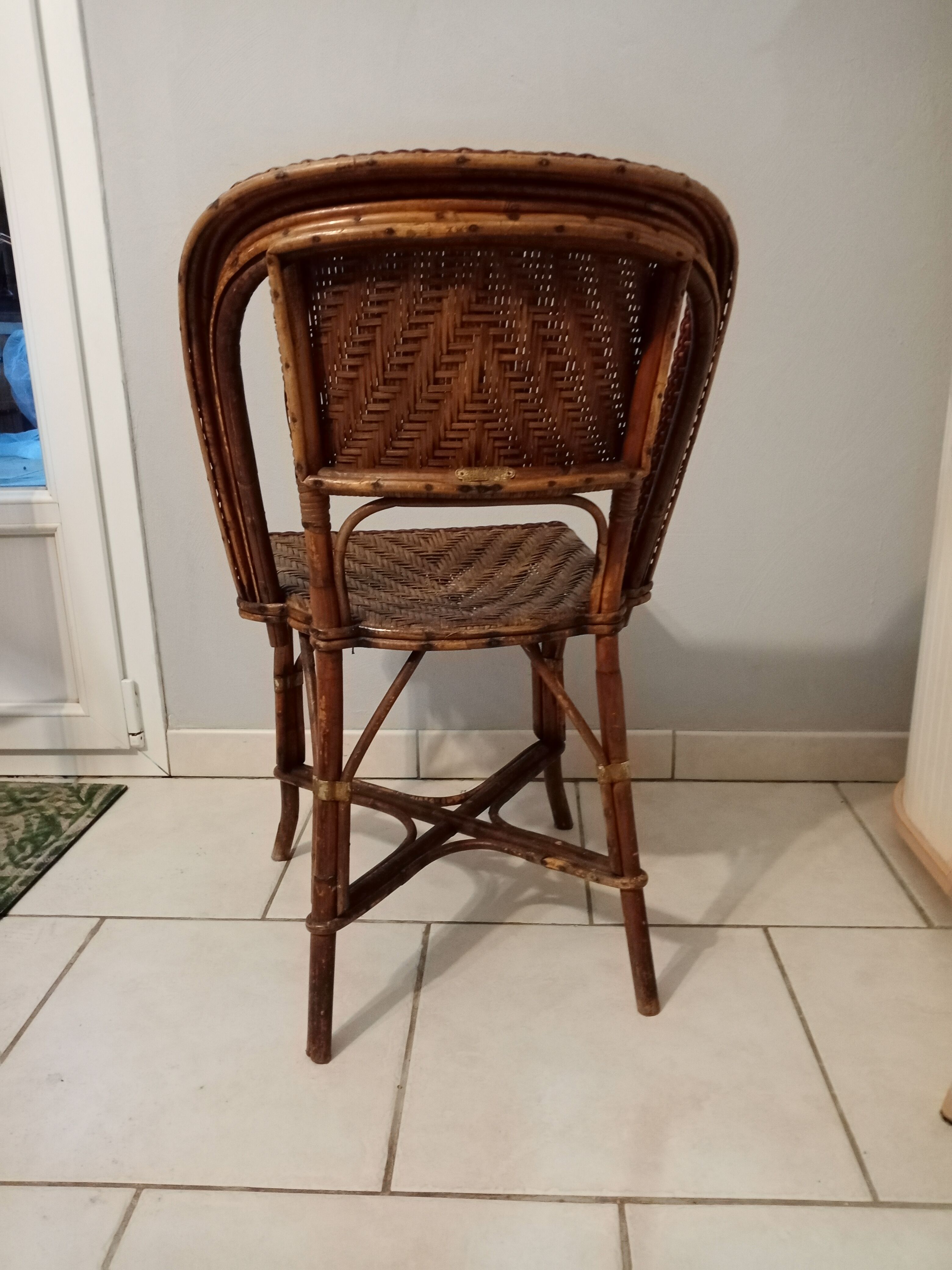 Old rattan bistro chair ROUSSEAU with plate