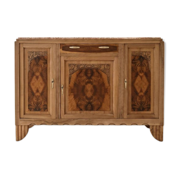 Buffet Enfilade Art Déco en Loupe de Noyer et Marbre – Années 1930
