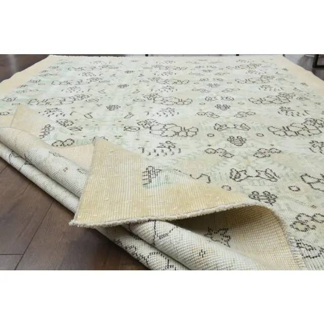 1970s Vintage Turkish Oushak Handmade Wool Cotton Beige Area Rug 170x280