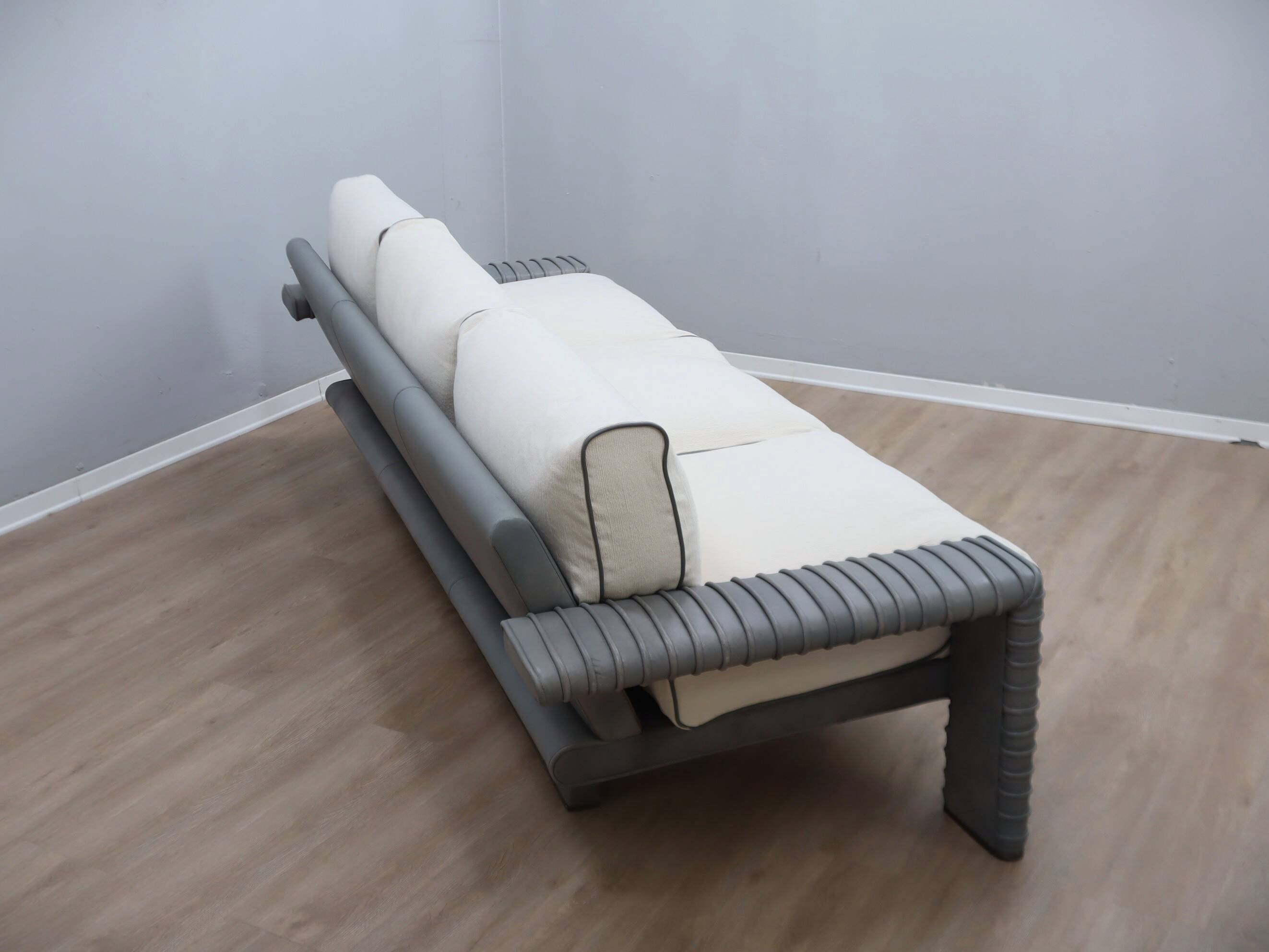 Vintage 3-seater sofa by Marzio Cecchi in ribbed leather 1970s