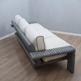 Vintage 3-seater sofa by Marzio Cecchi in ribbed leather 1970s