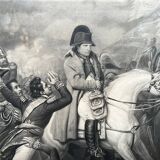 Engraving "Napoleon at Waterloo, 1815" in a beautiful walnut veneered frame.