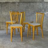 Set of 4 chairs Baumann bistro skaï beige 1970, light oak