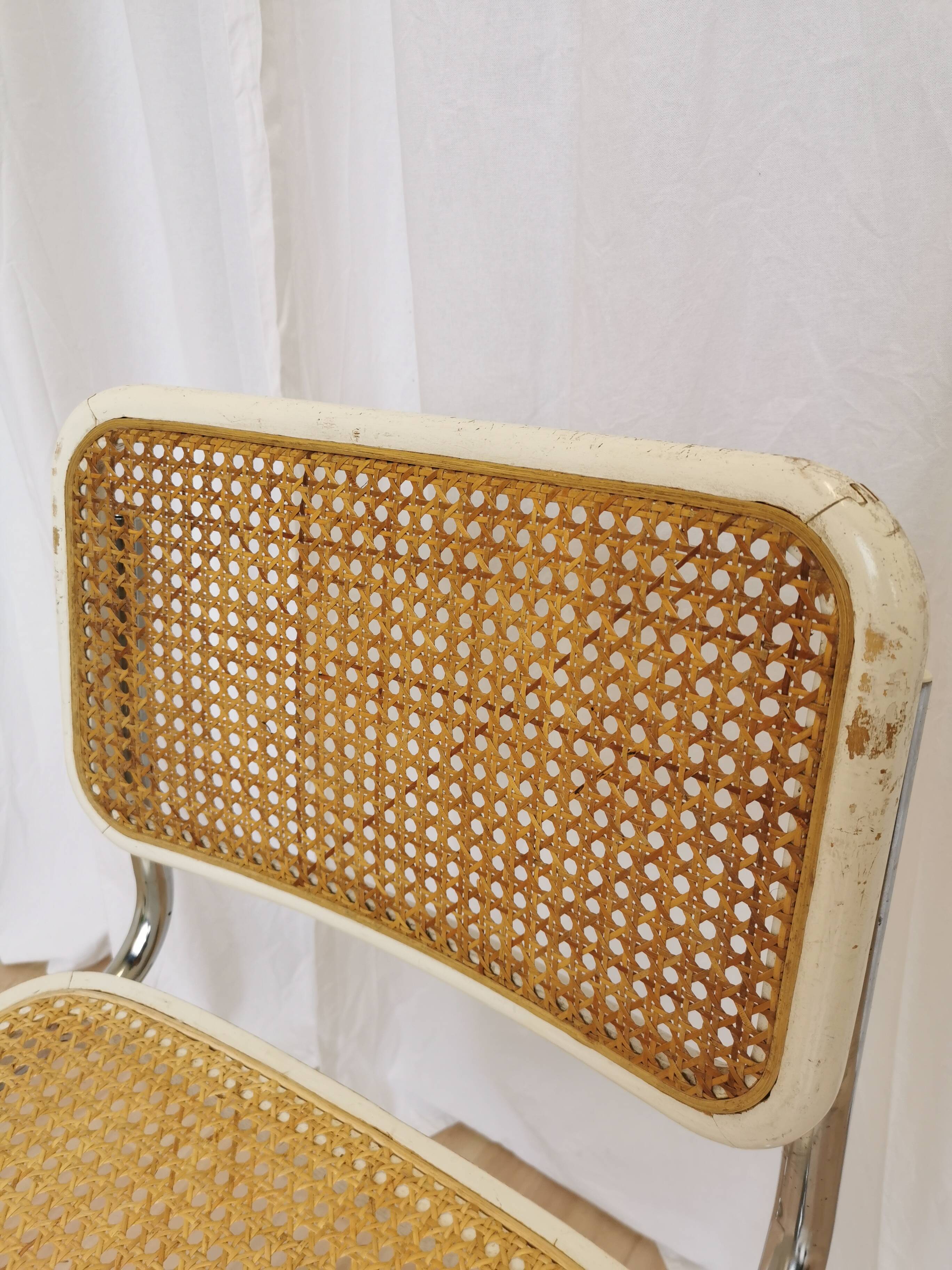 Chaise Cesca par Marcel Breuer en rotin bois et métal chromé, années 1970