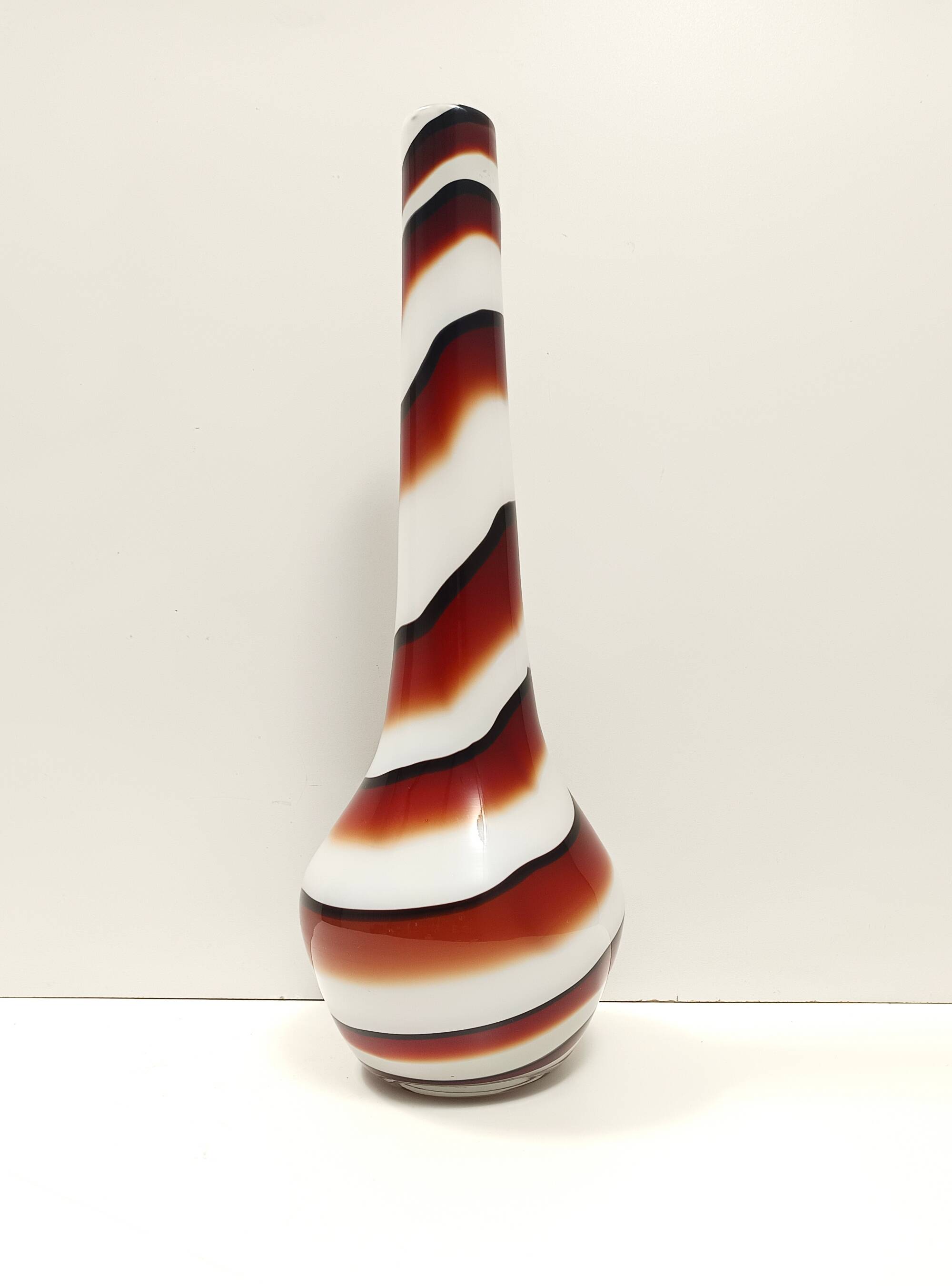 Large Red, Black and White Glass Vase attr. to Carlo Moretti
