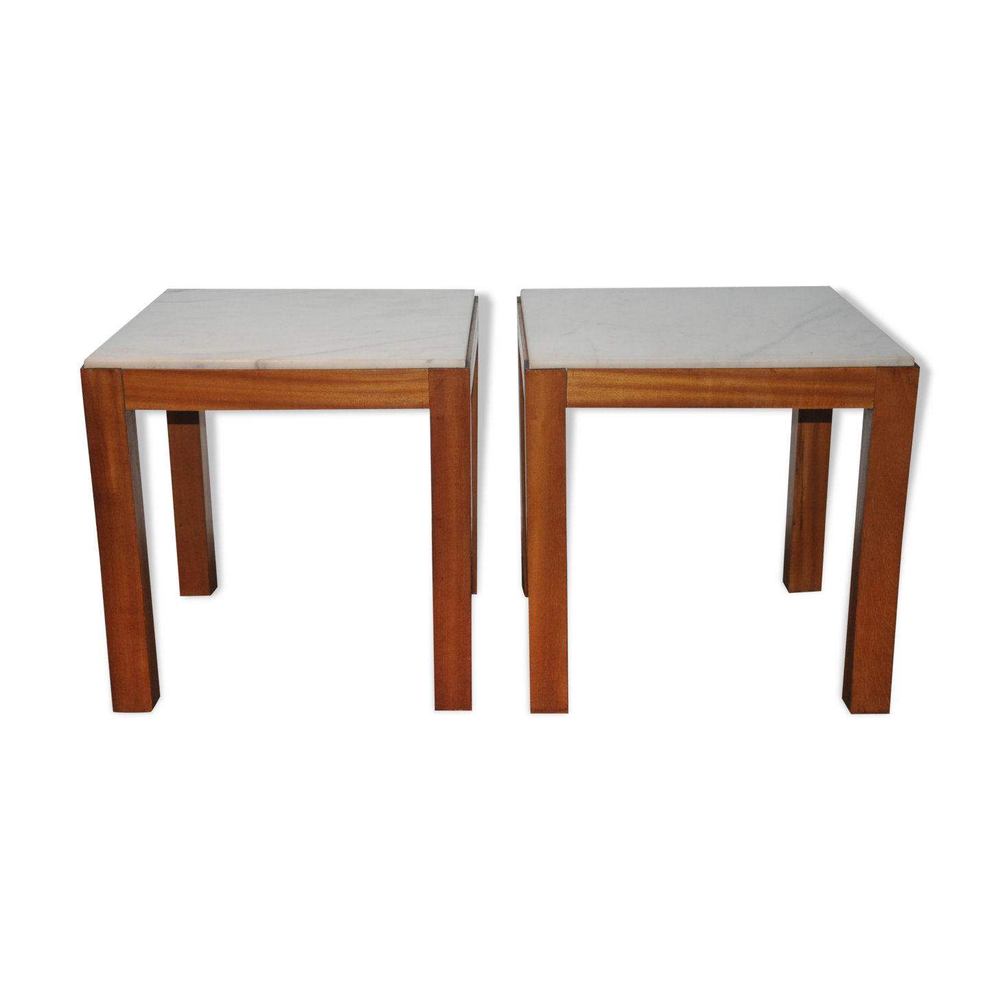 Pair of wooden and marble side tables