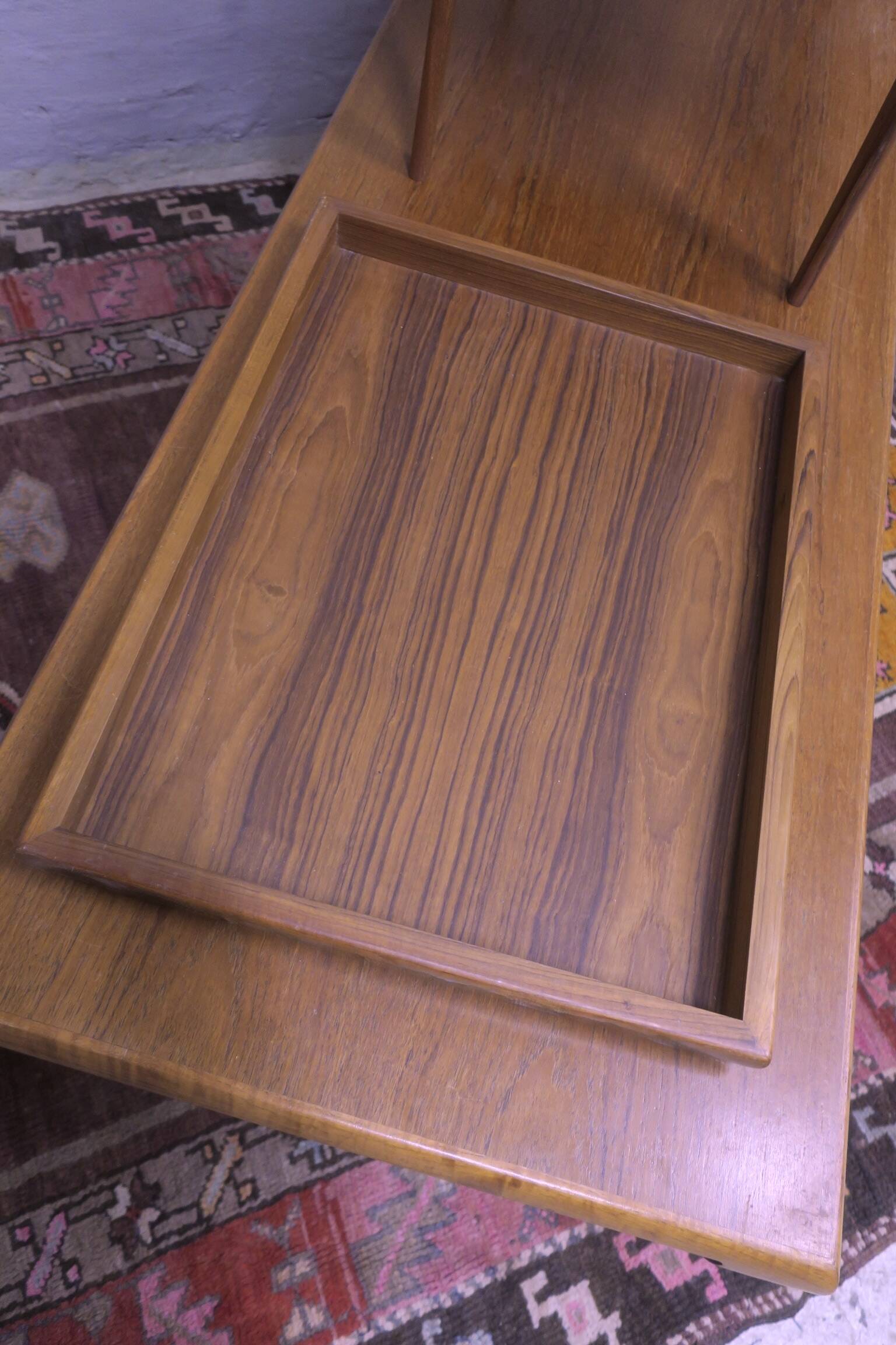 Teak metamorphic coffee tables and tray Johnannes Andesen for Trioh, 1960s