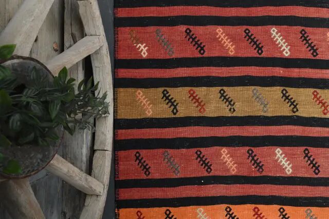 Vintage Turkish Oushak Handmade Wool Cotton Orange Runner Rug 132x332