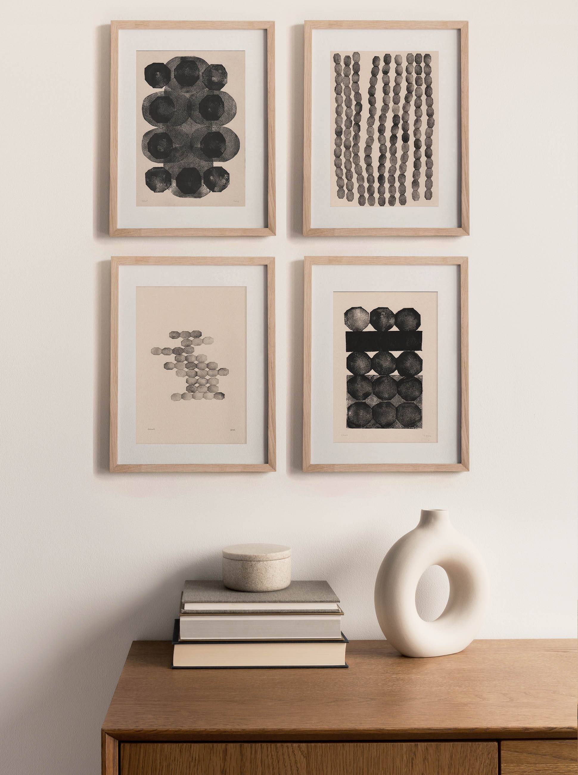 Collection of 4 paintings on paper - abstract paintings signed Eawy