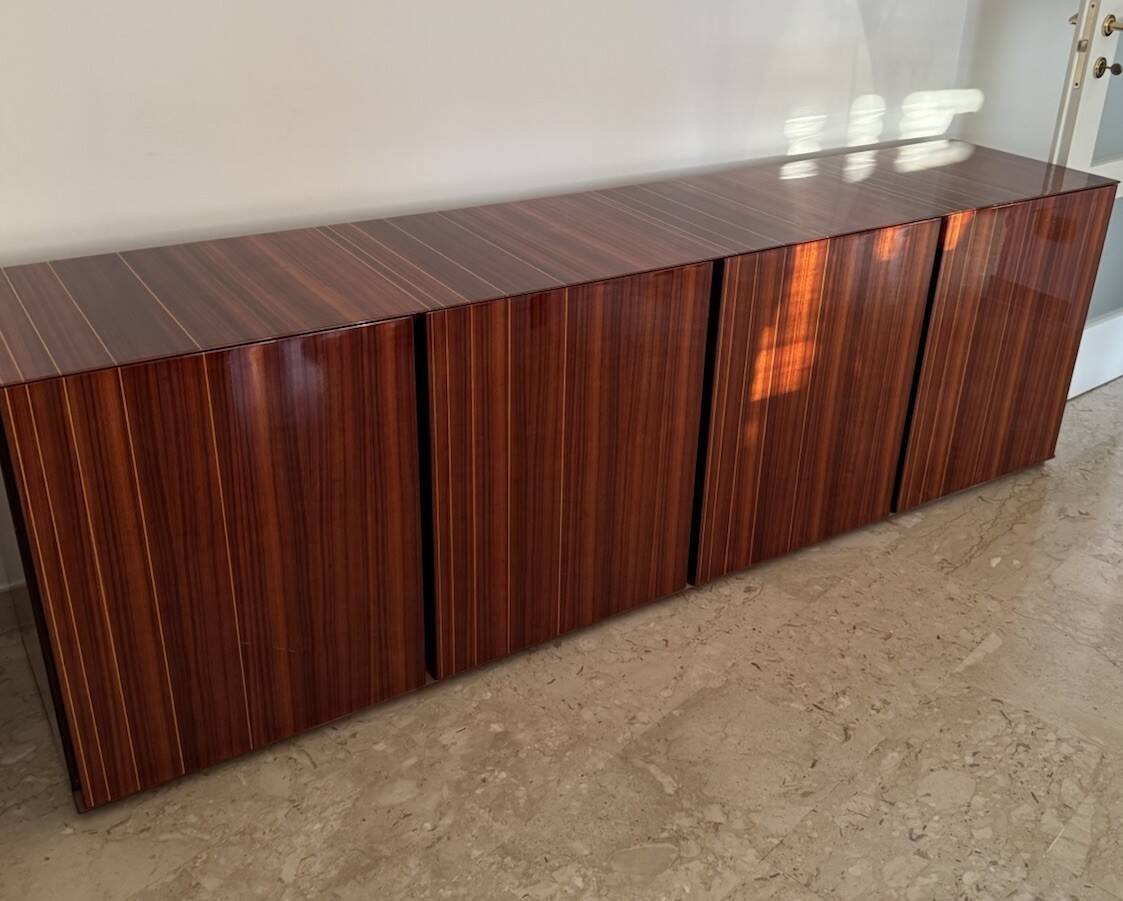 Monumental rosewood sideboard zebrawood lacquered mid-century design 1970
