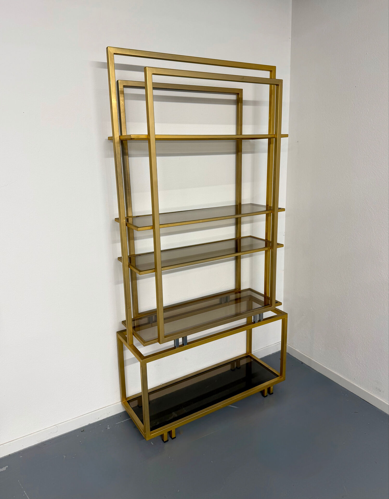 1970s vintage Italian design brass and glass shelf