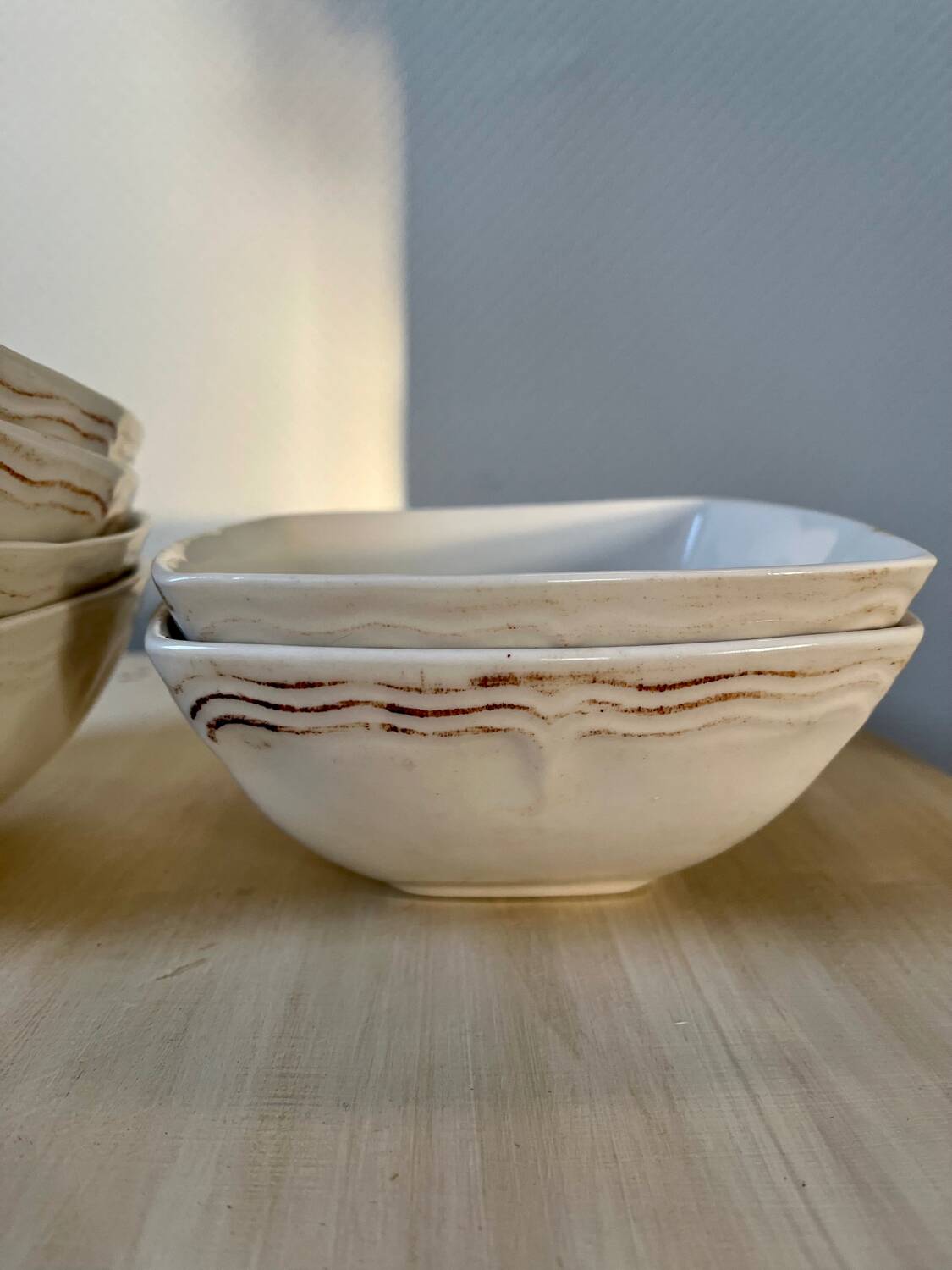 Set of 6 square white porcelain ramekin bowls