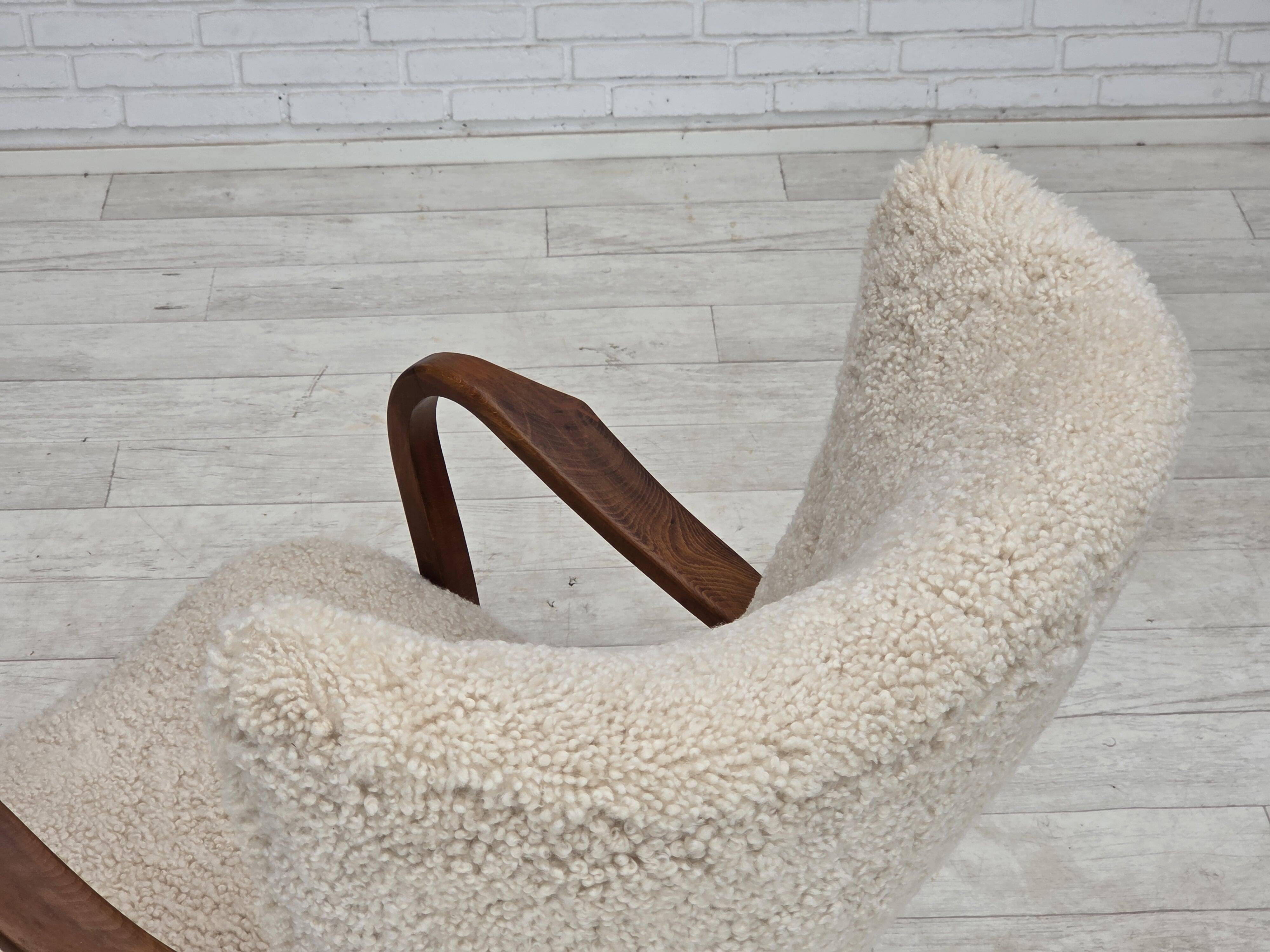 1960s, Danish design by Alfred Christensen, reupholstered, sheepskin.