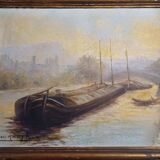 Oil on Canvas 19th Yvonac Annurey R "Barge"