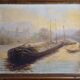 Huile sur toile "Péniche", Yvonac Annurey R, XIXème siècle