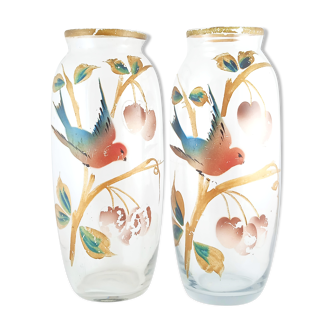 Pair of Art Nouveau handblown and handpainted vases