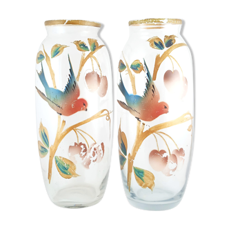 Paire de vases Art nouveau pointés à la main et peints à la main