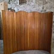 Large French folding screen in pine, room divider, 1950s, attributed to Baumann.