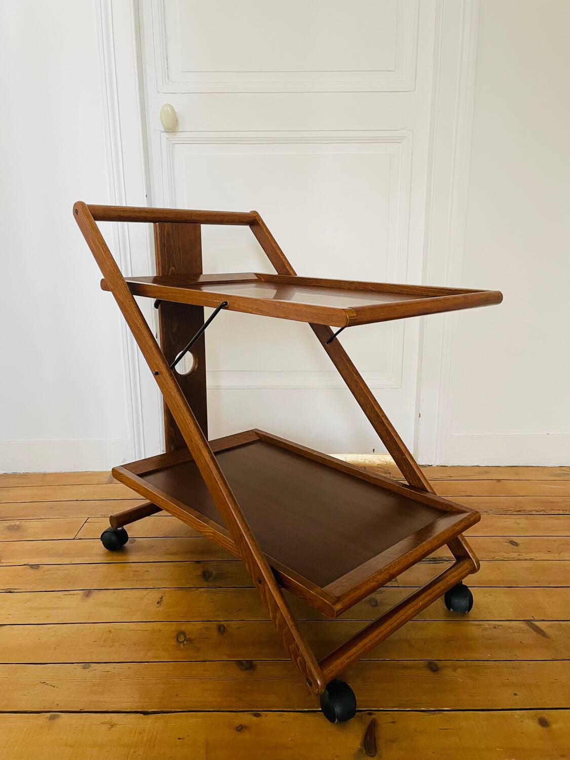 Vintage wooden trolley serving cart, 1960