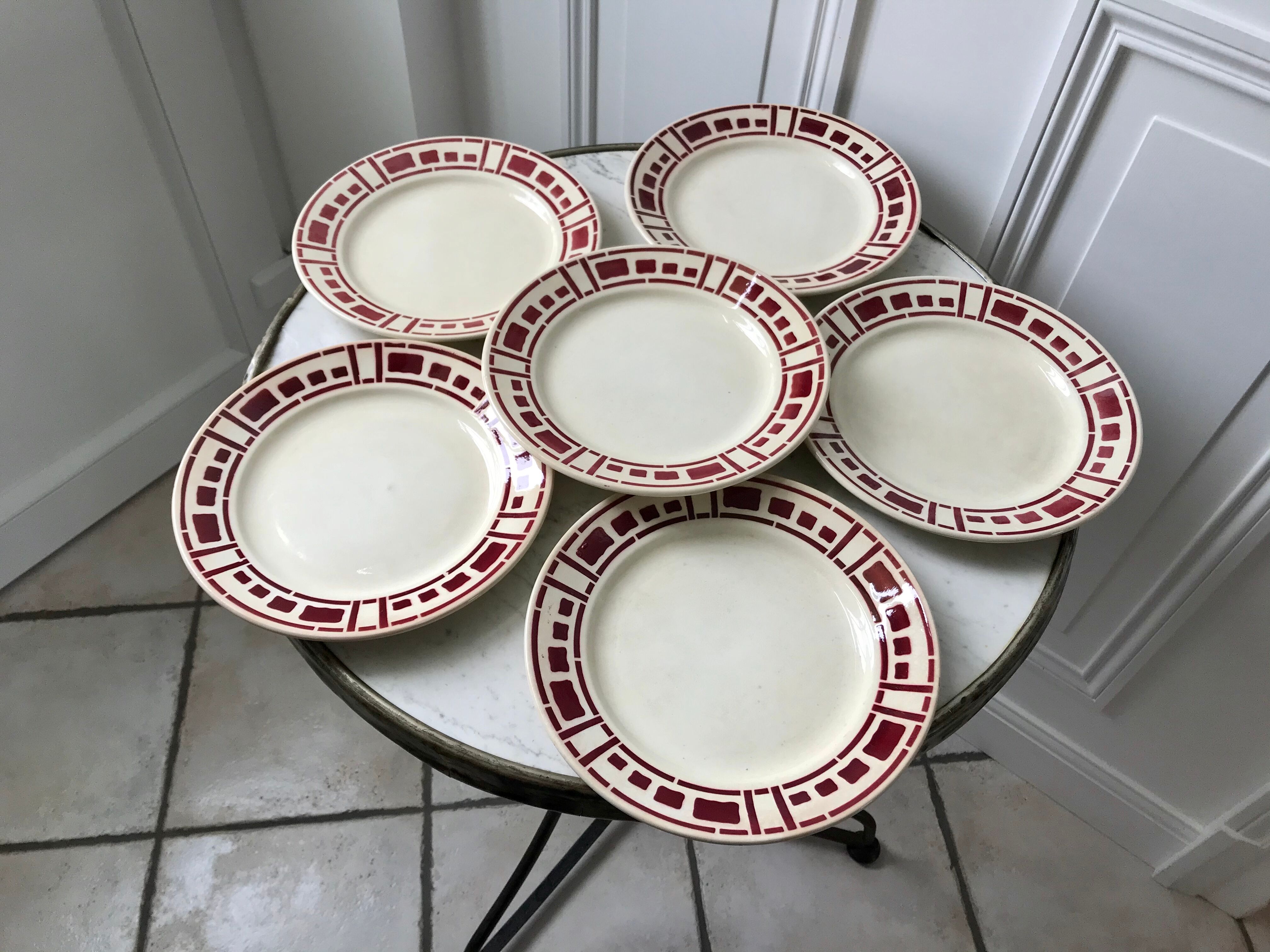 Set of 6 flat plates Badonviller model "Barbizon" 30s