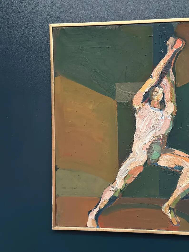 Swedish Oil on Canvas"The Discus Thrower" by Eric Elfvén,vintage and framed