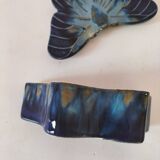 Vintage blue enameled ceramic butterfly box signed alpho