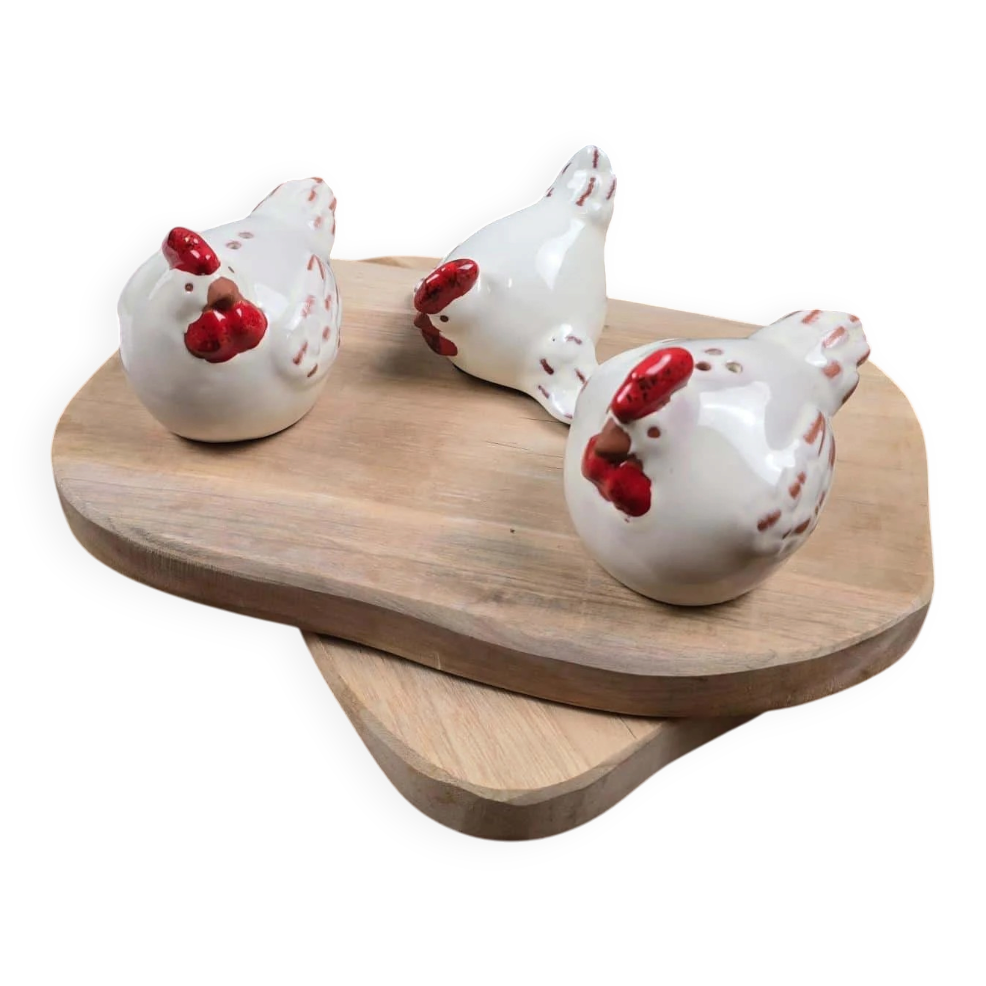 Ensemble salière & poivrière + statuette poule en céramique, Athezza