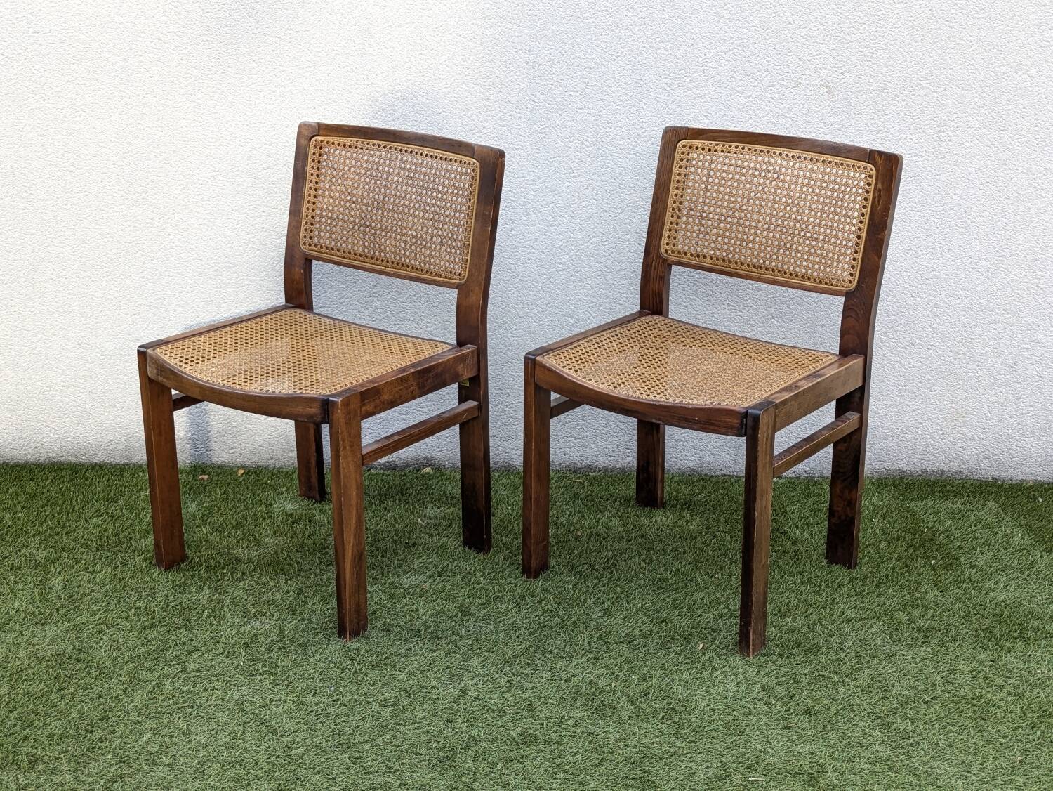 Pair of vintage Baumann caned chairs, Symphonie model