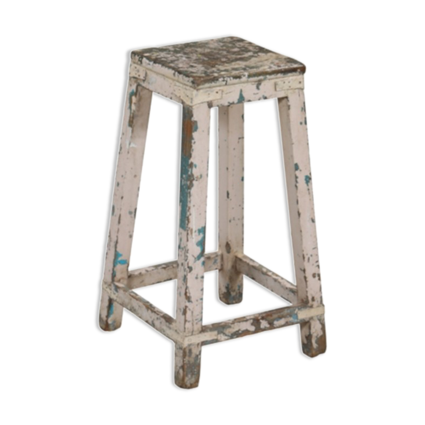Original patina white Indian white teak top stool