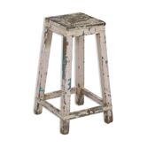 Original patina white Indian white teak top stool
