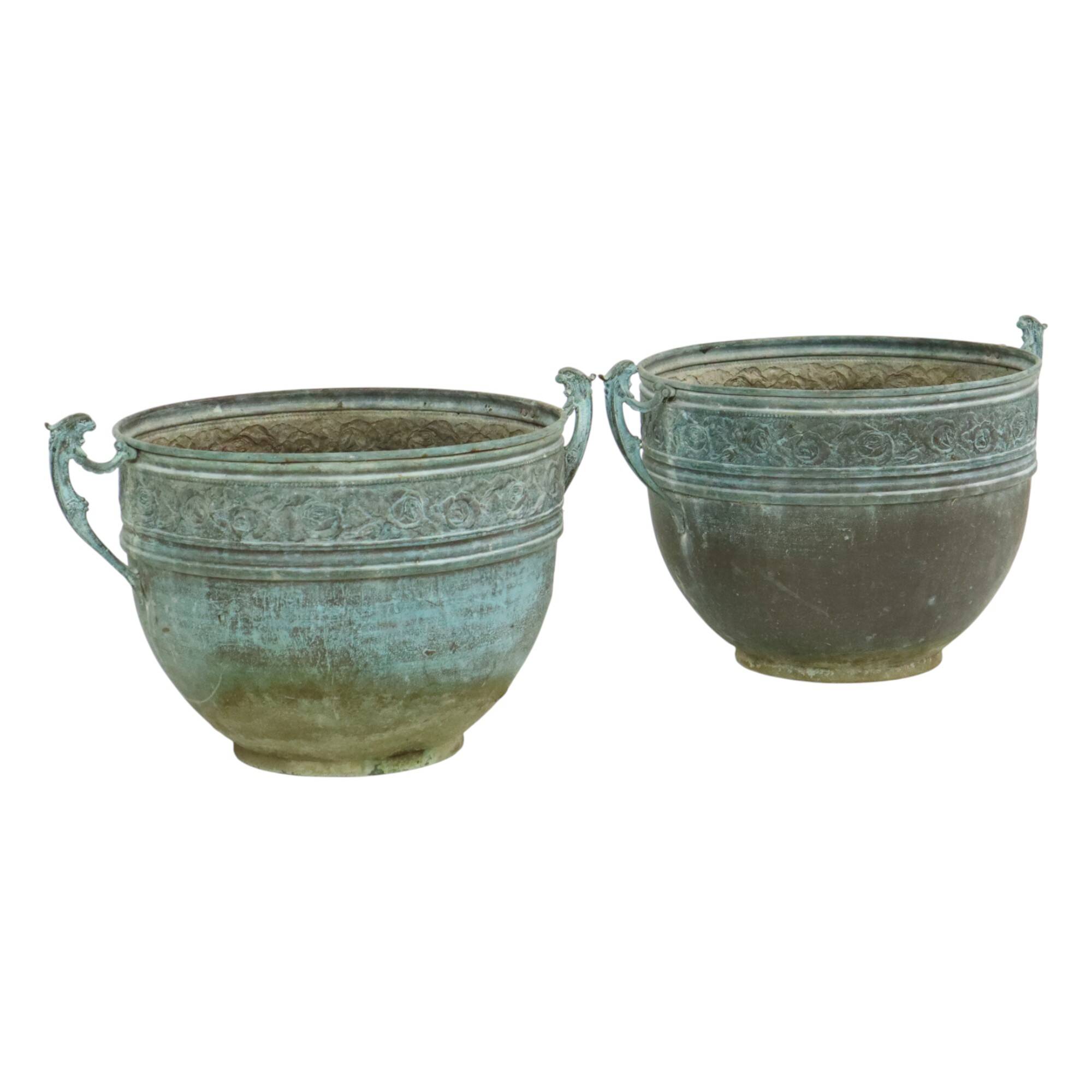 French Art Nouveau Style Flower Pots Garden Vases Verdigris