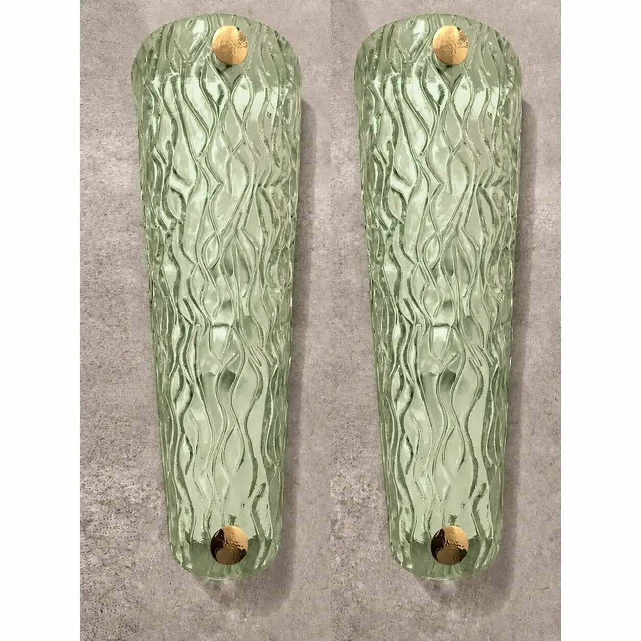Monumental Green Murano Glass Wall Sconces From Italy – Set of Two