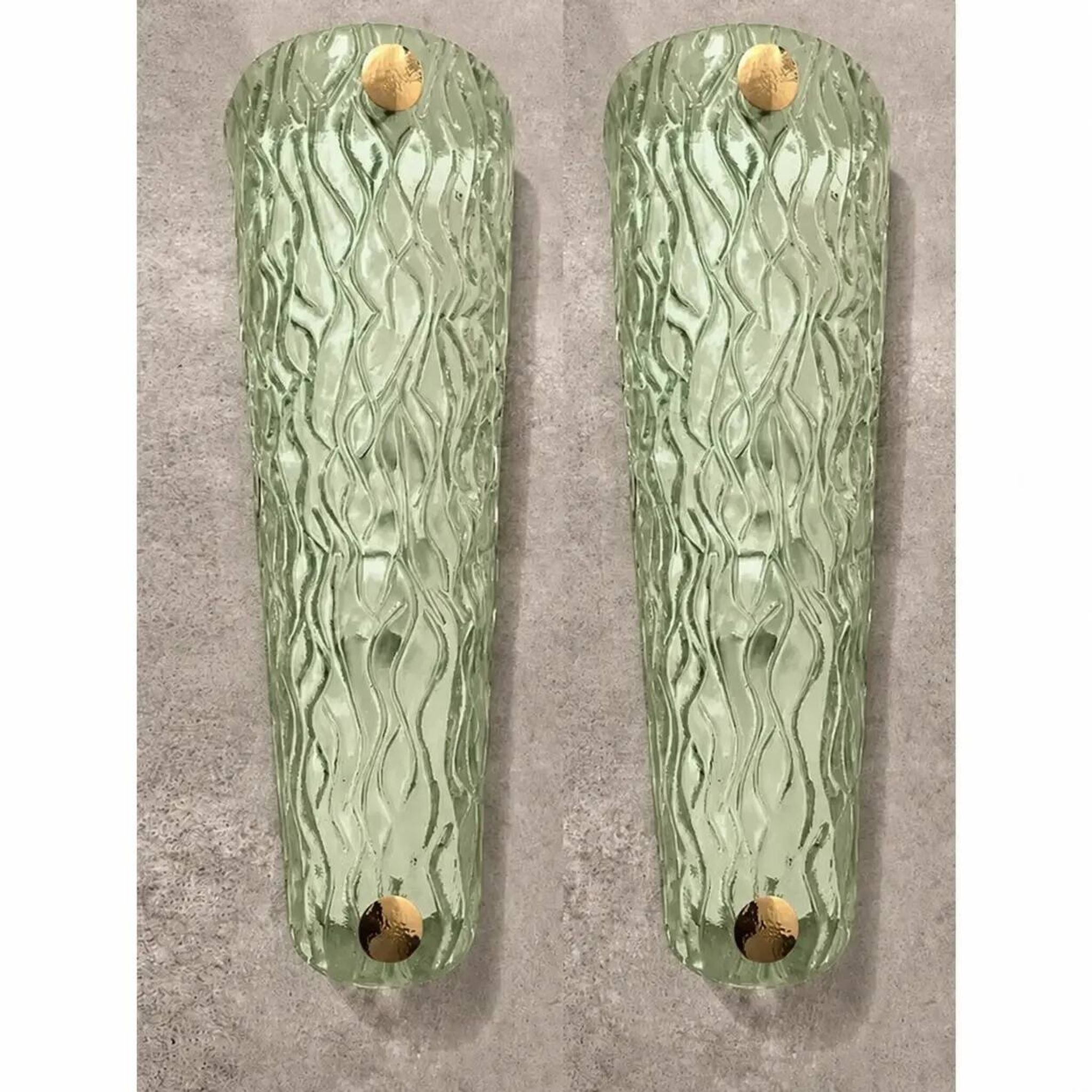 Monumental Green Murano Glass Wall Sconces From Italy – Set of Two