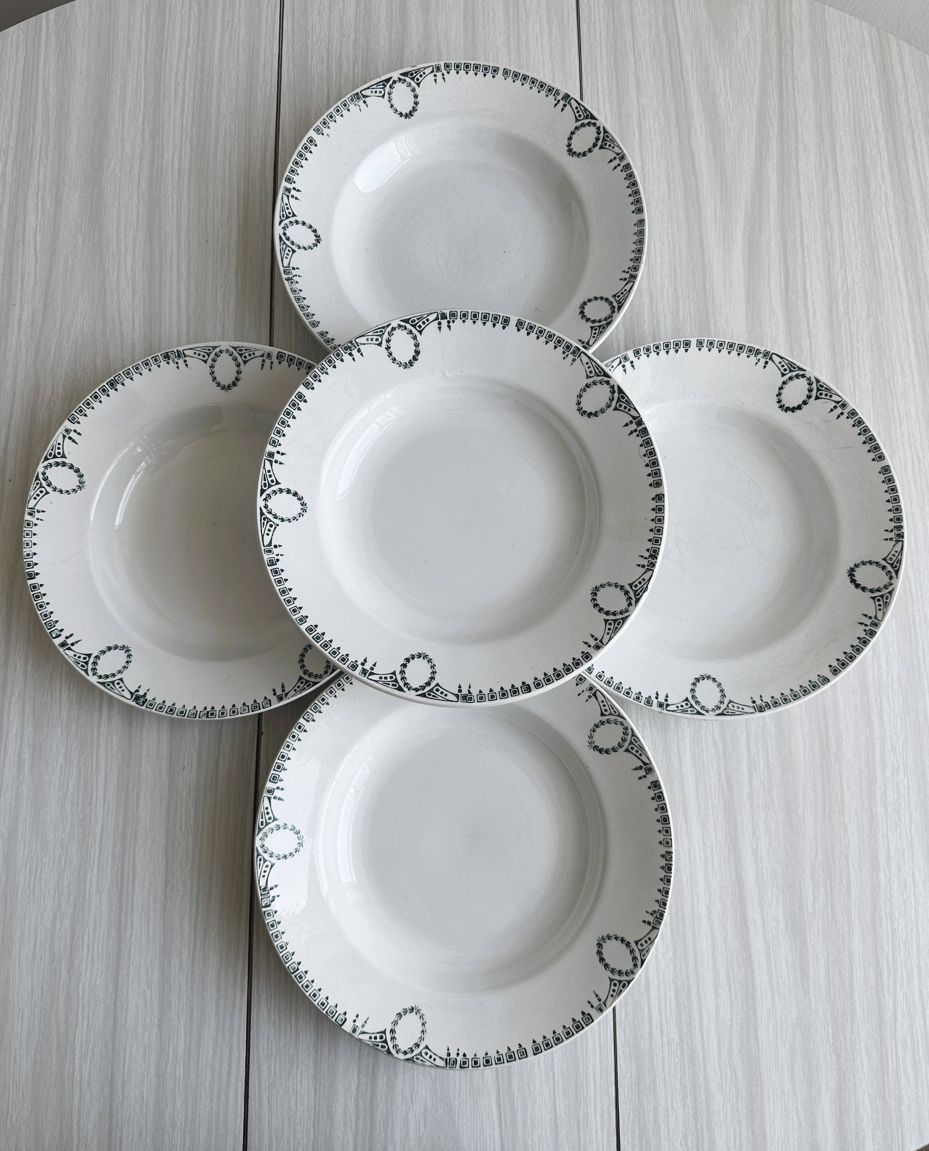 5 soup plates, iron earth, old French plates, Saint Amand,