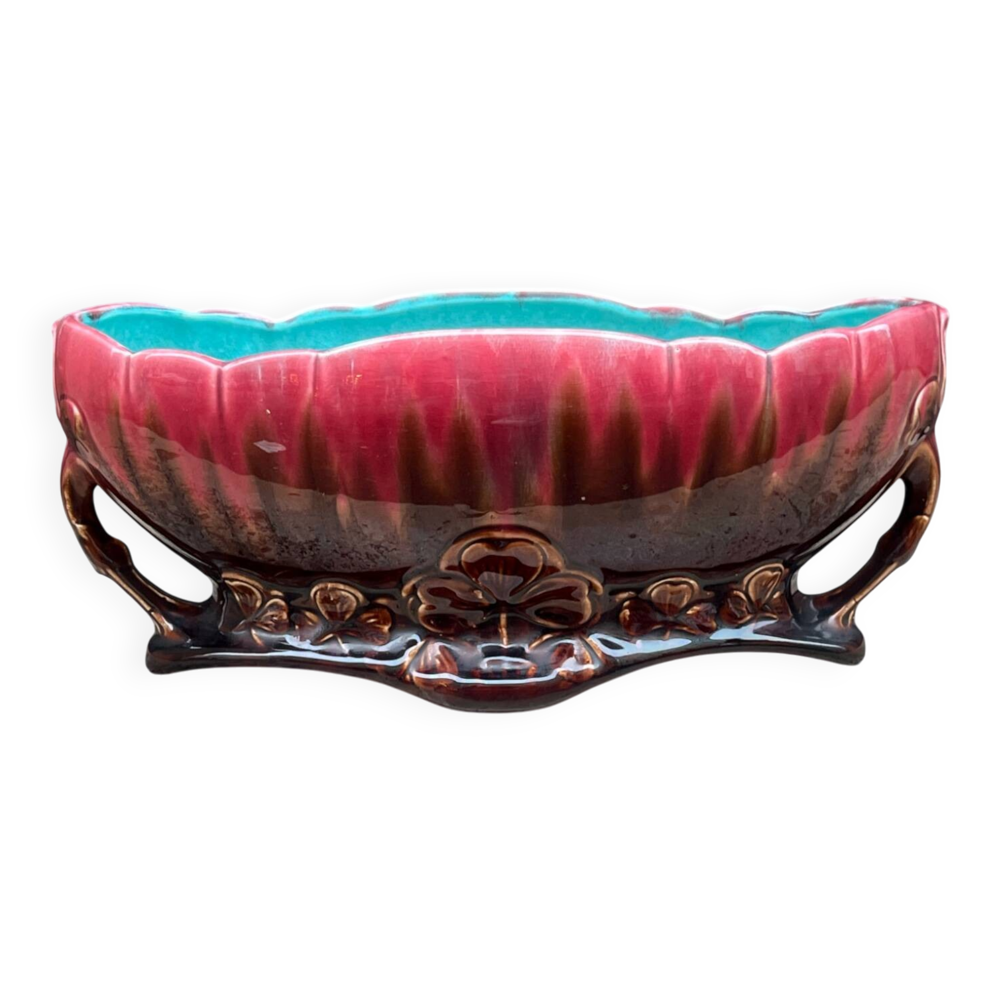 Art Nouveau ceramic jardinière Barbotine Orchies