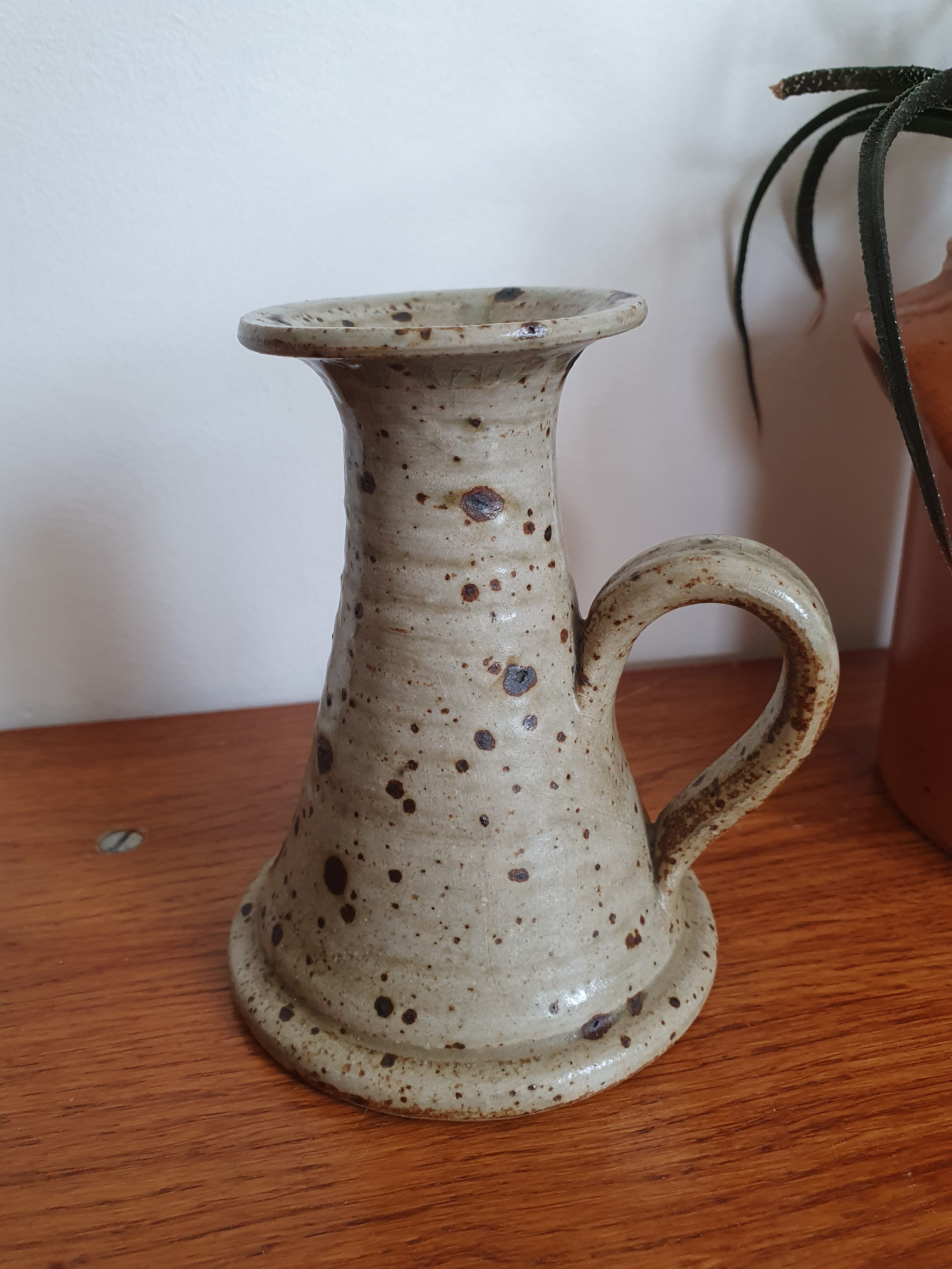 Speckled stoneware candle holder