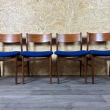4 chaises danoises en teck et tissu bleu