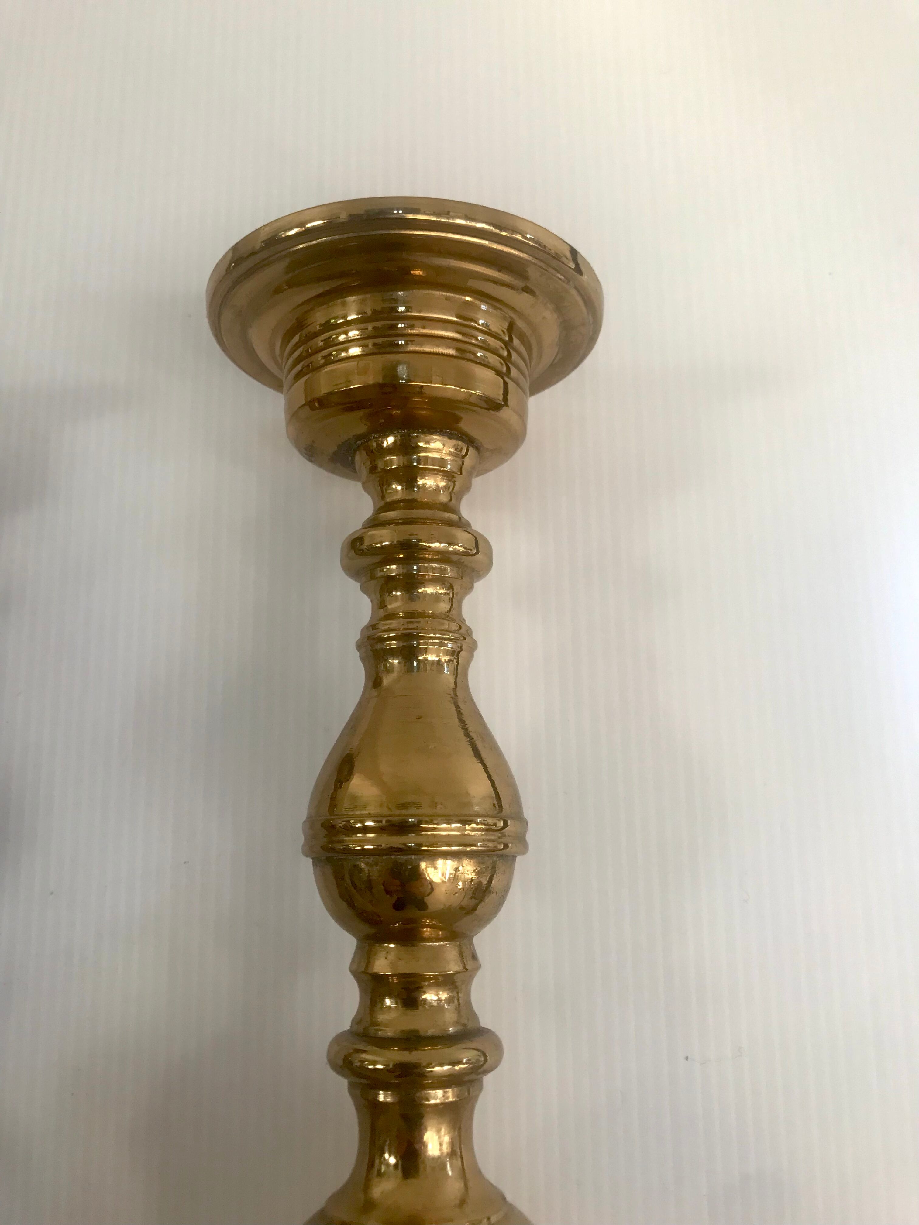 Pair of brass candle holders XIXth 31cm