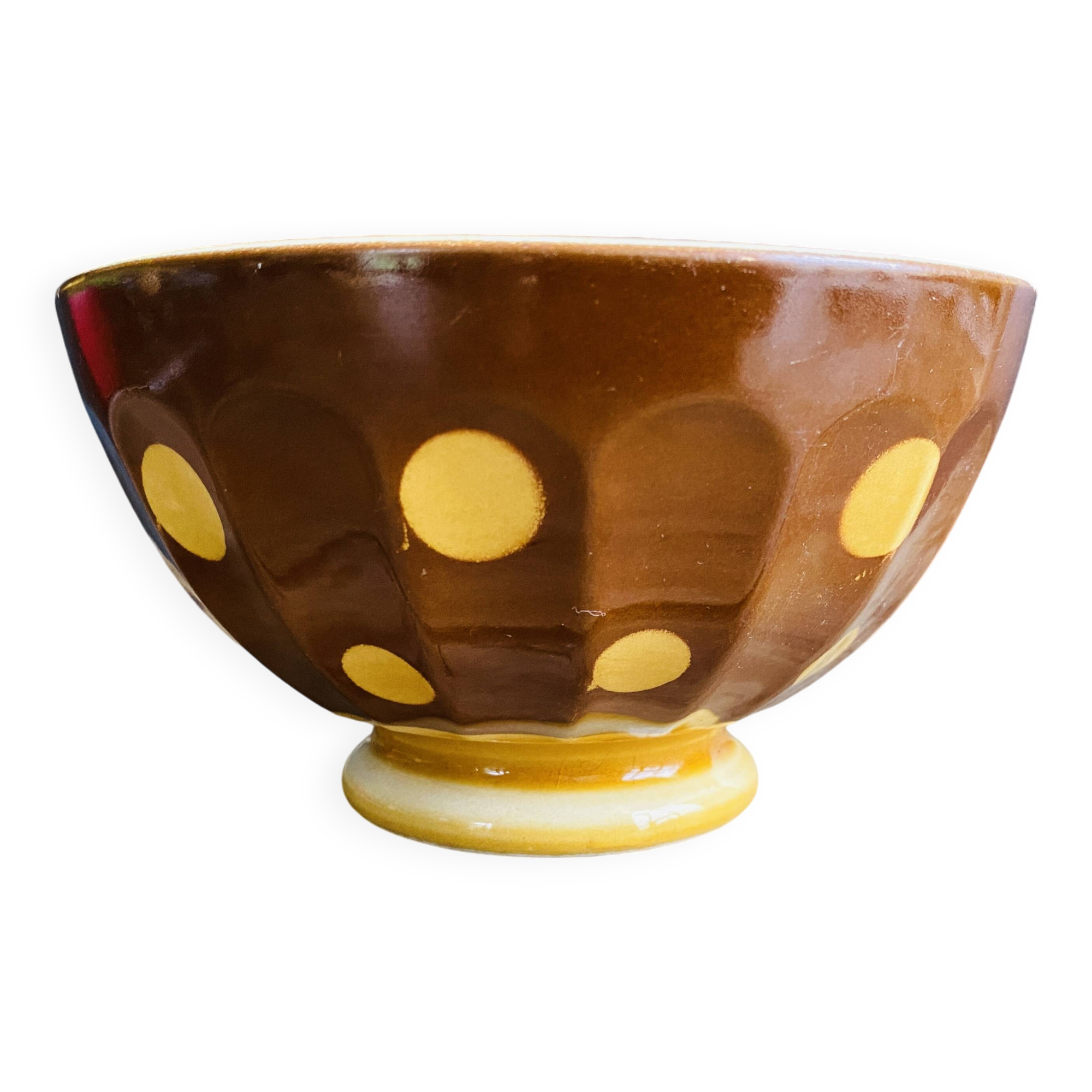 Old faceted bowl with polka dot pattern from the Sarreguemines earthenware factory