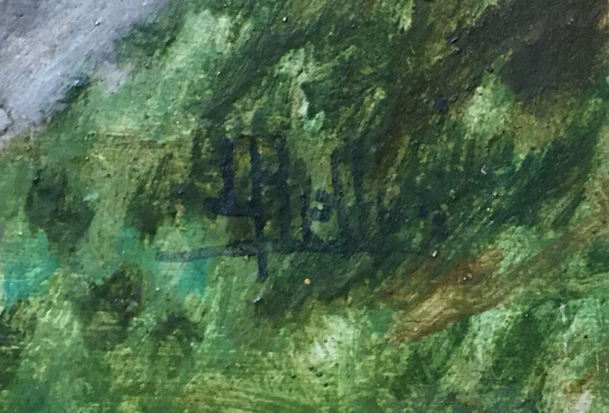 Painting "Pond in the undergrowth" HSP signed, early twentieth century with frame