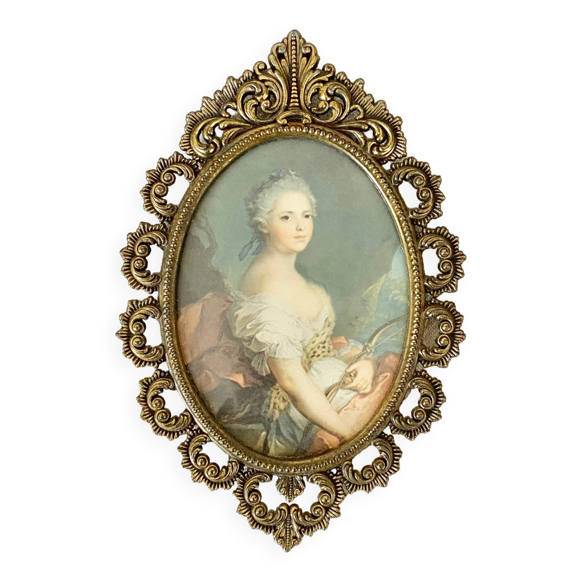 Golden frame oval young girl modaine