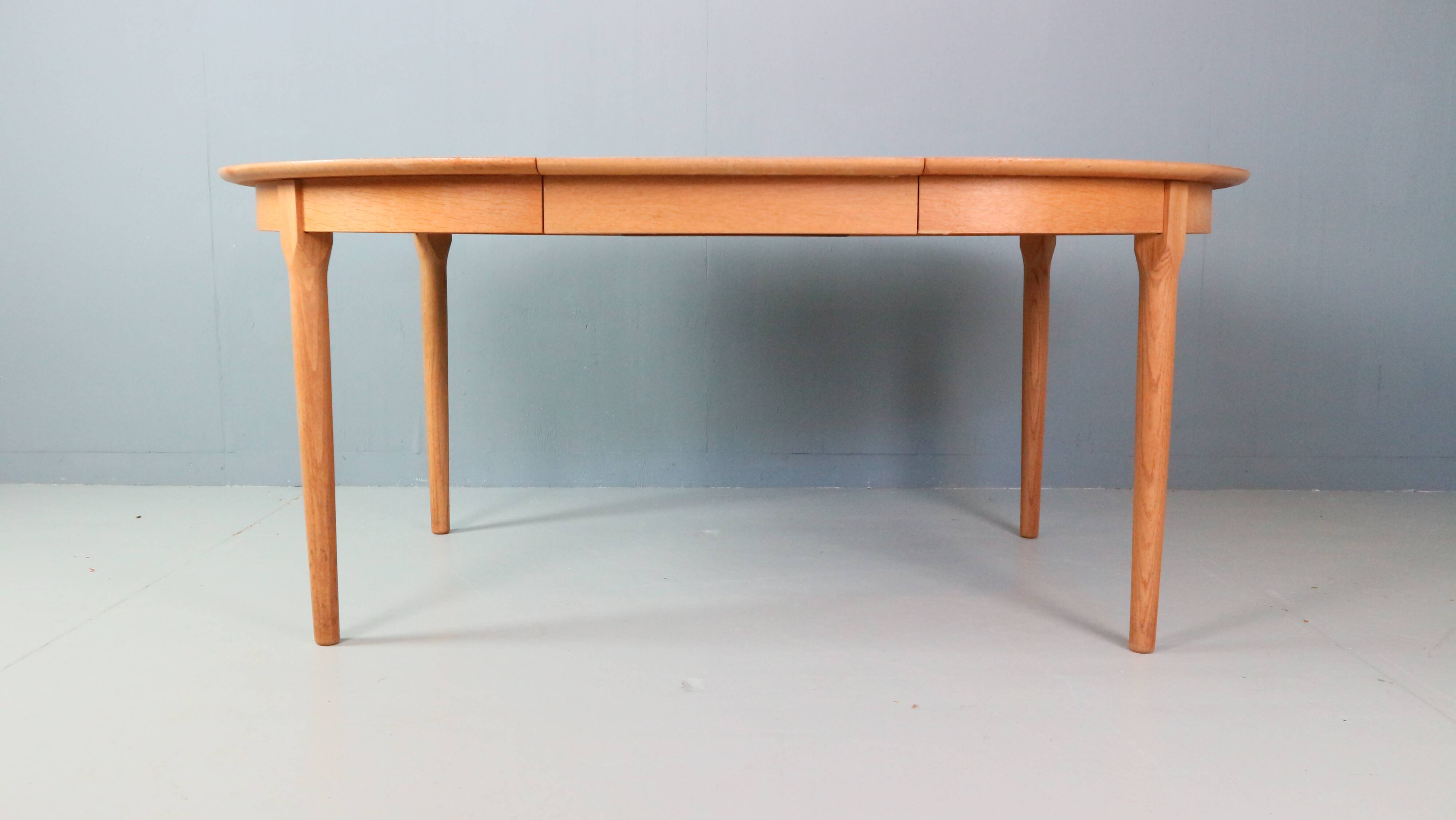 Danish Oak Round Extendable Dining Table By Rosengaarden 1960 Denmark