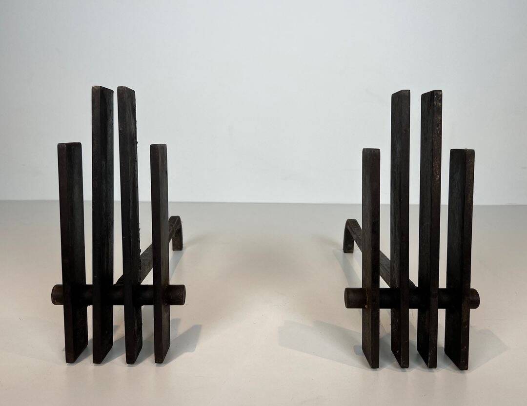 Pair of Modernist Steel Andirons