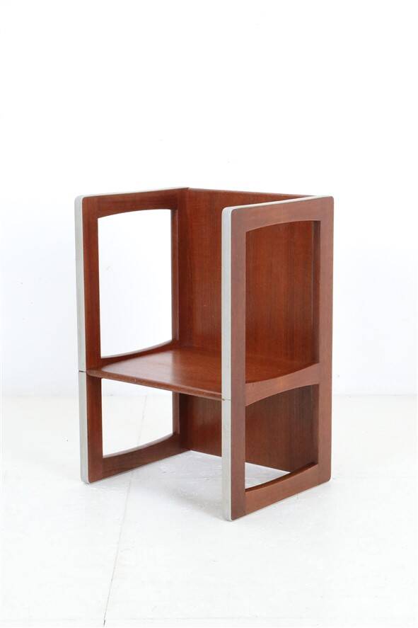 Set of 3 teak convertible children's chairs / stools / side tables, 1960s