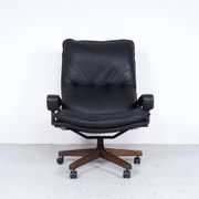 Black Leather King Chair by André Vandenbeuck for Strässle, 1960s