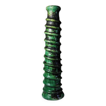Large Tamegroute candlestick in green glazed terracotta, Morocco, 1960s-1970s.