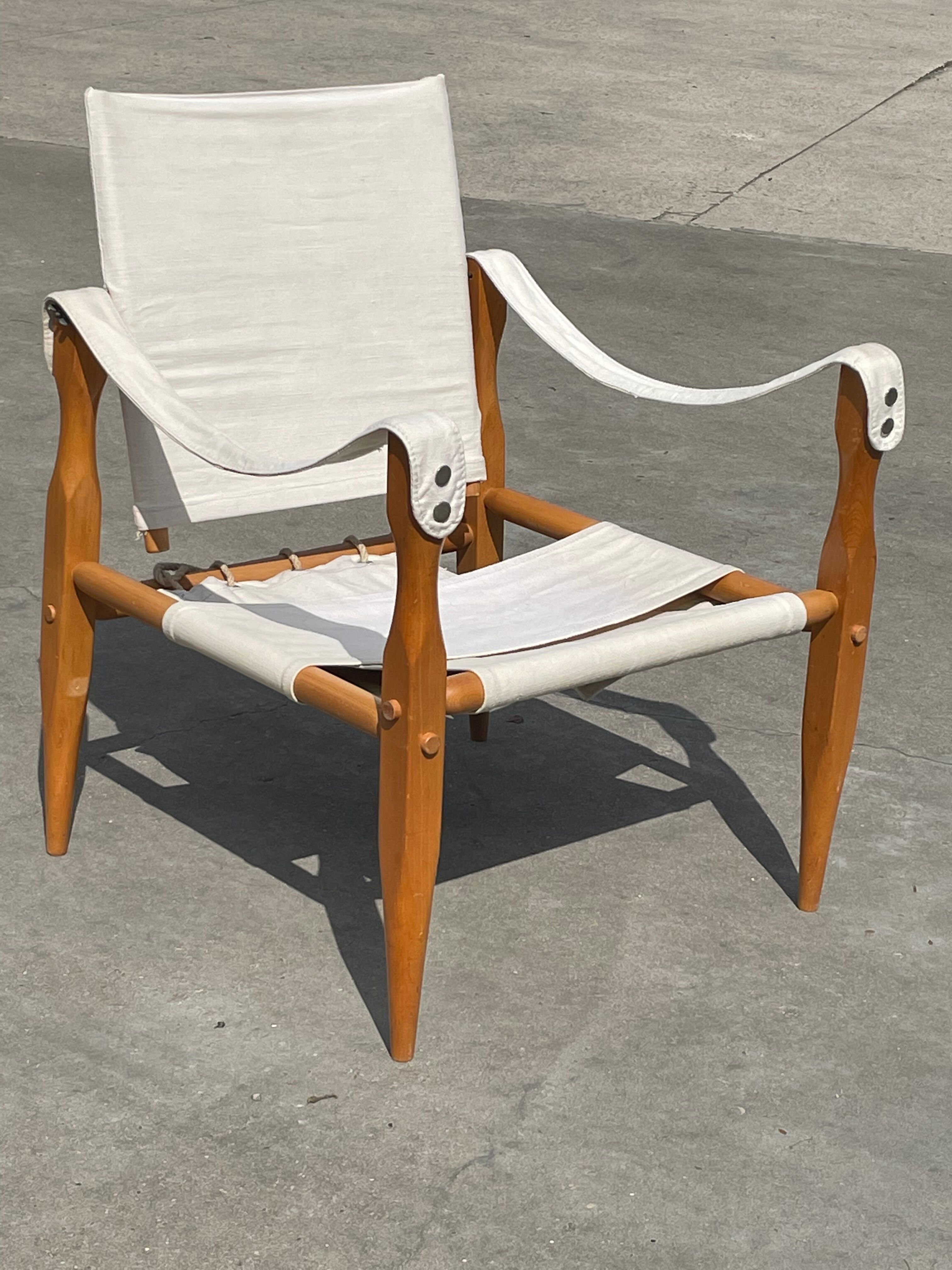 Vintage safari chair 1960s Denmark with canvas minimalist design