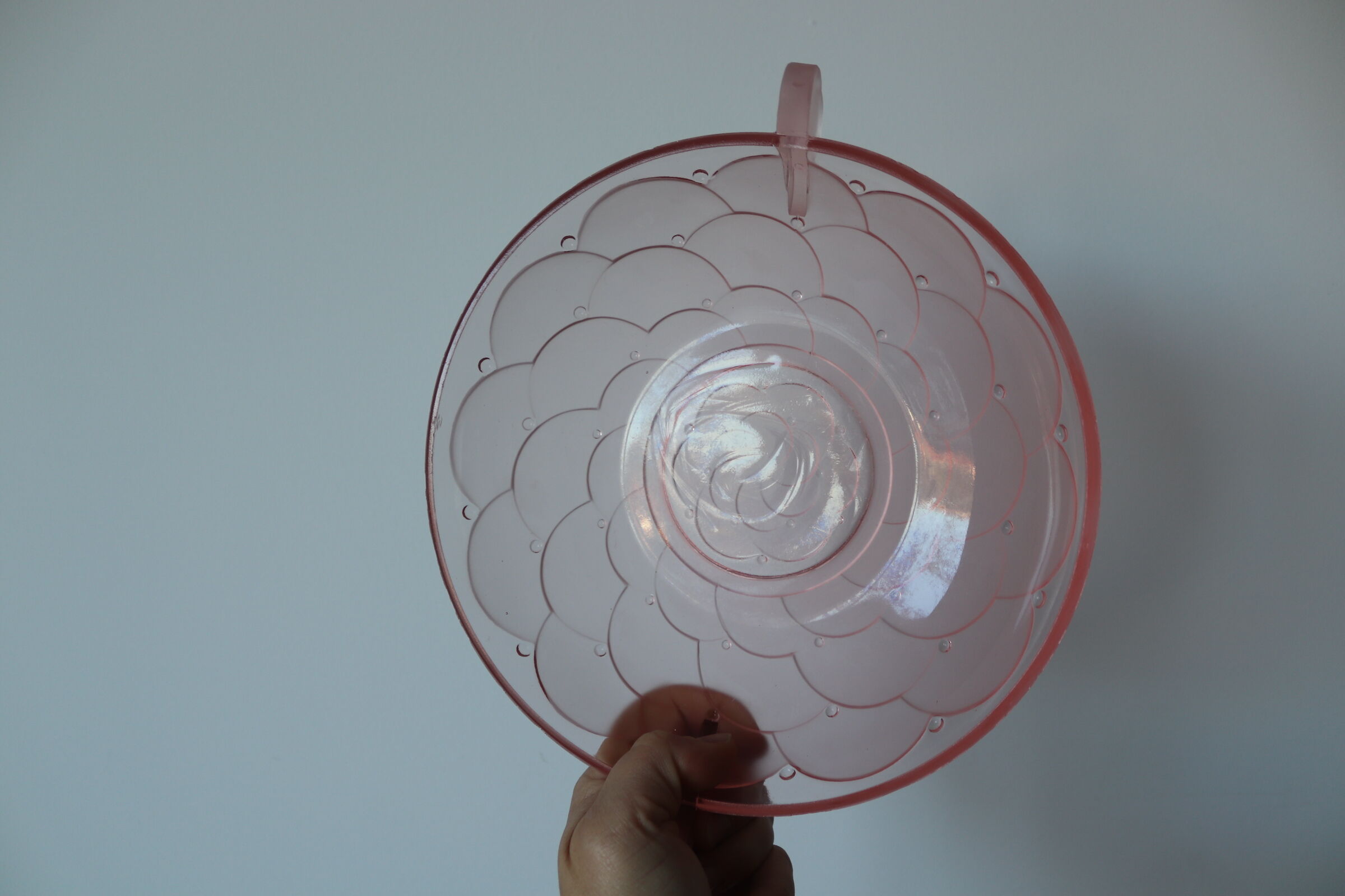 Set of 6 art deco pink molded glass ramekins