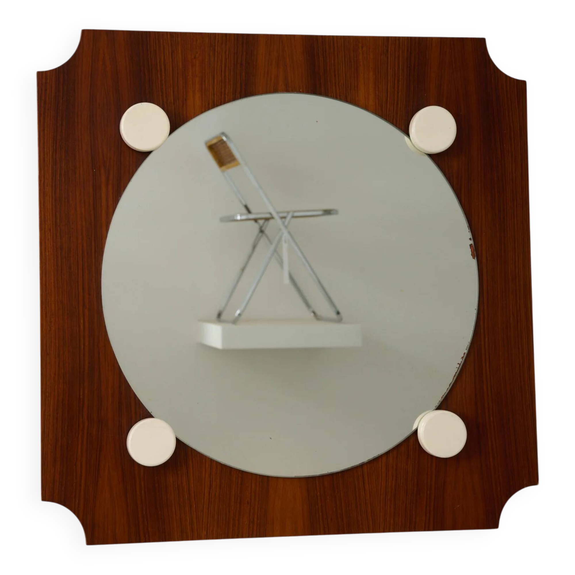 Miroir rond sur structure en teck, 1970