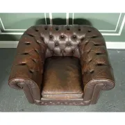 Vintage Brown Leather Chesterfield Club Tub Chairs, Set of 2